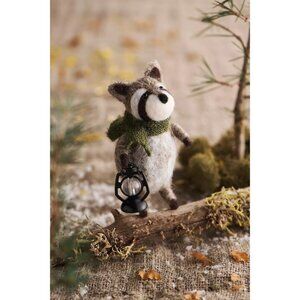 Anthropologie Camping Raccoon with Lantern Felt Critter (NWT)